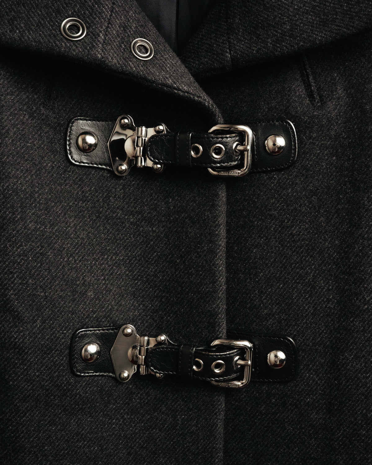 “miu miu” 00’s-10’s Wool angora leather buckle coat