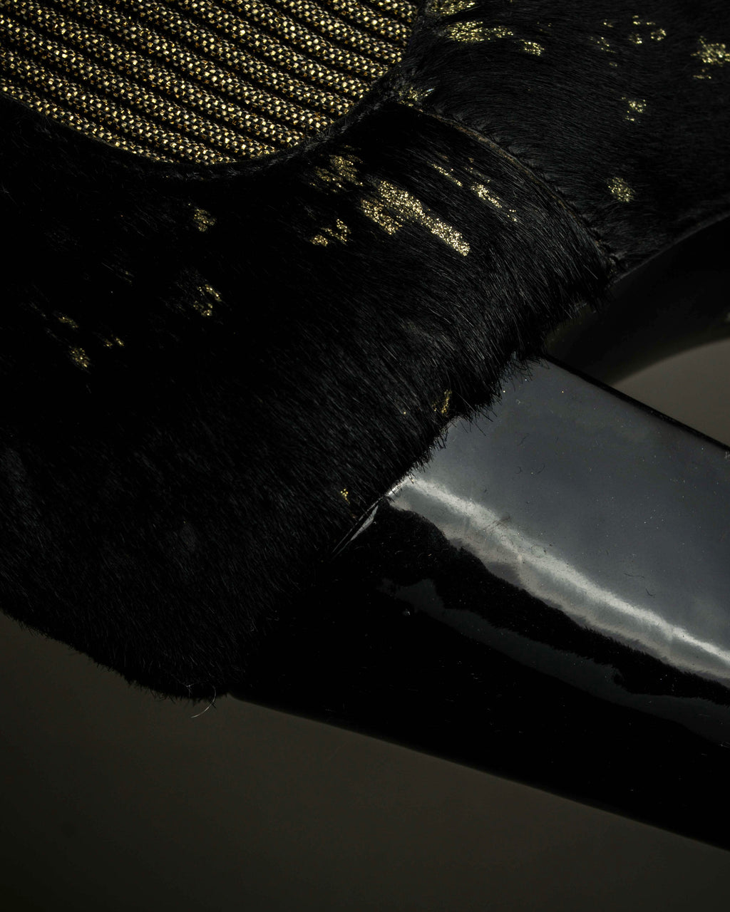 "CHANEL" Gold particle design pony leather heel boots