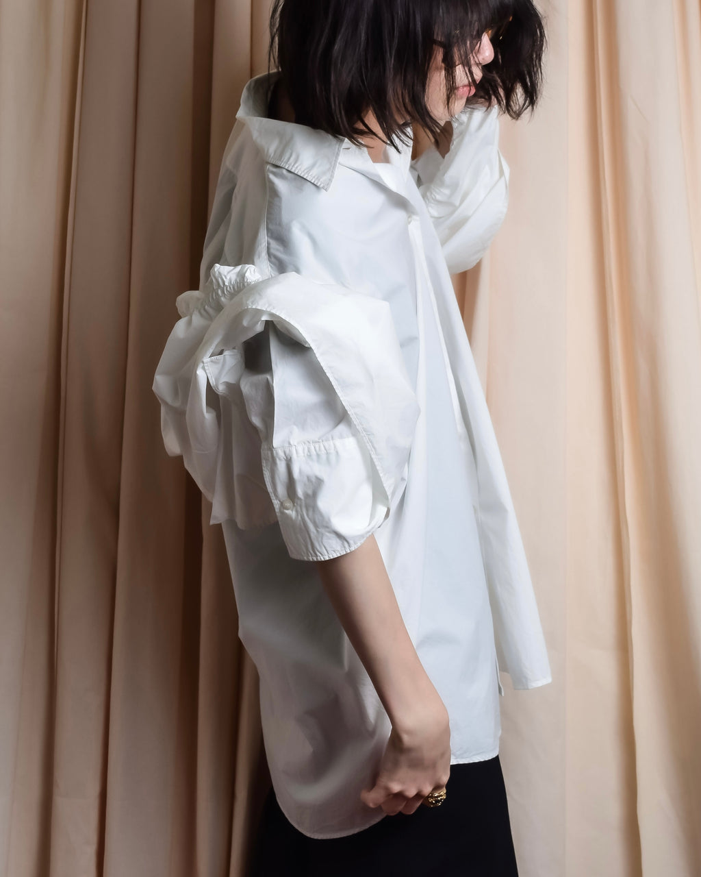 "MM6 MAISON MARGIELA" 20SS Frilled overlay cotton hybrid shirt