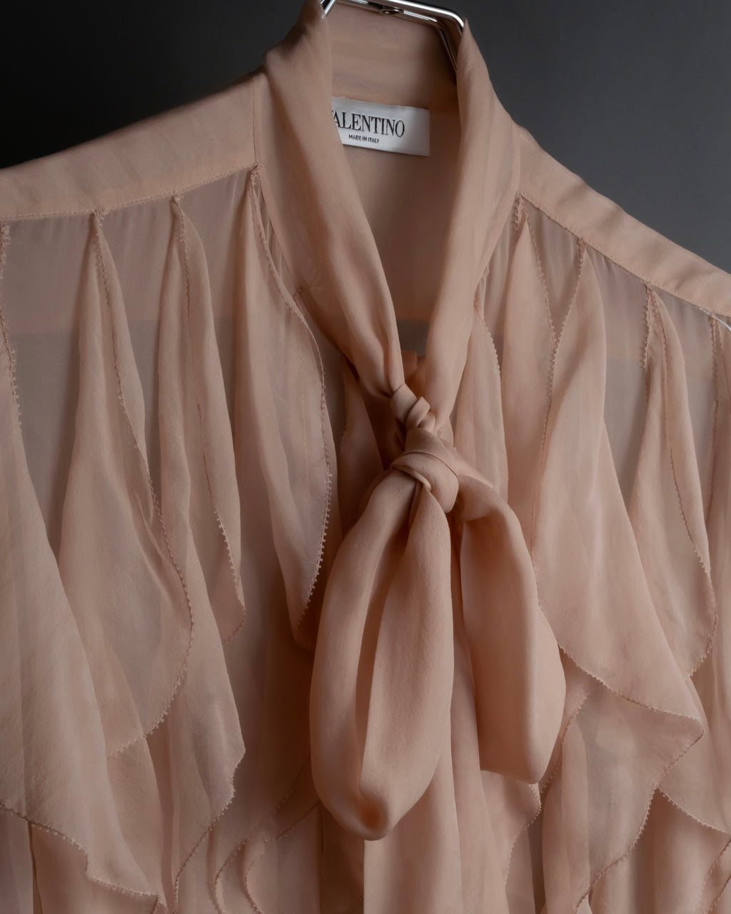 "VALENTINO" Ruffle detail sheer bowtie blouse