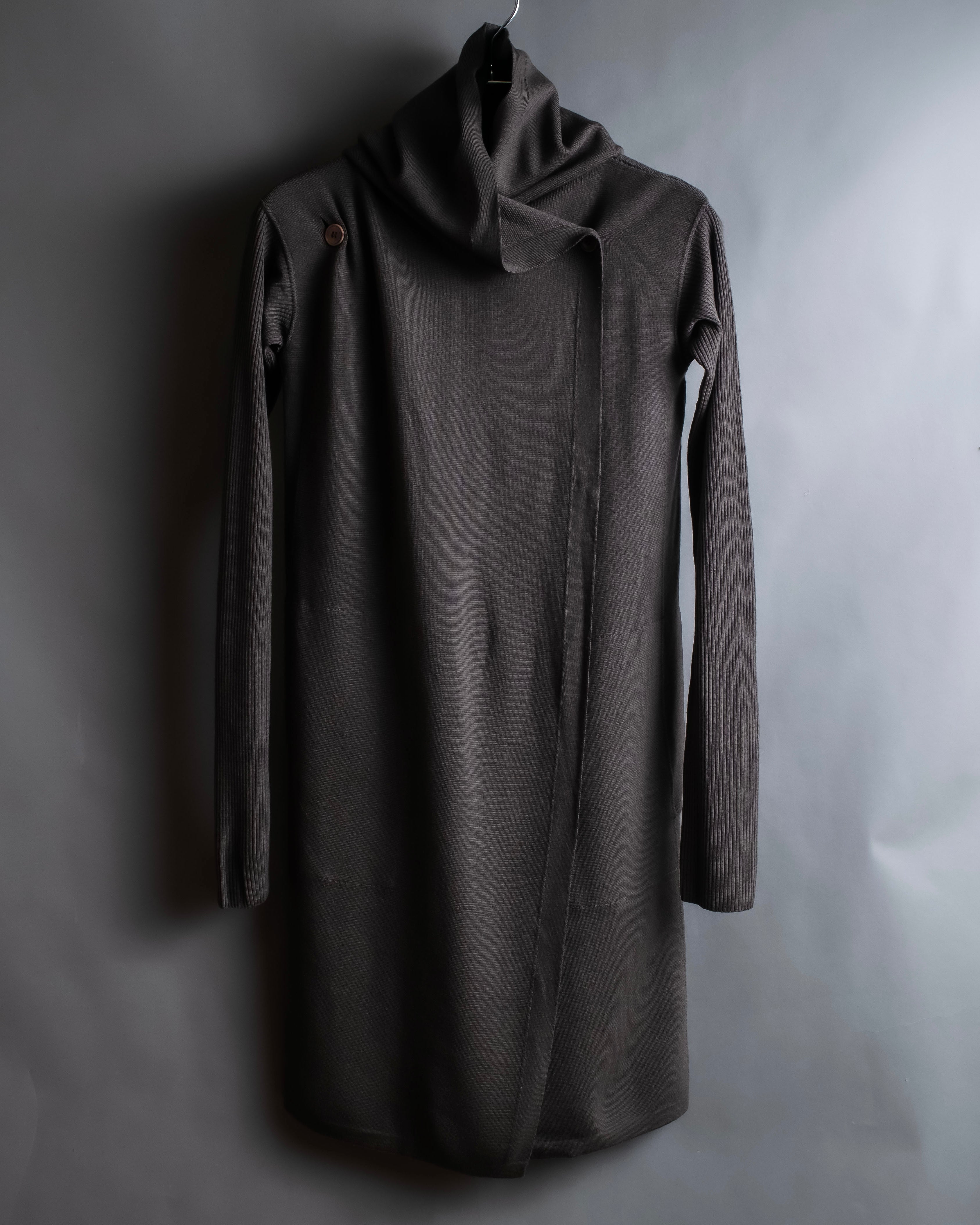 "Rick Owens" 12AW asymmetrical hooded knit cardigan