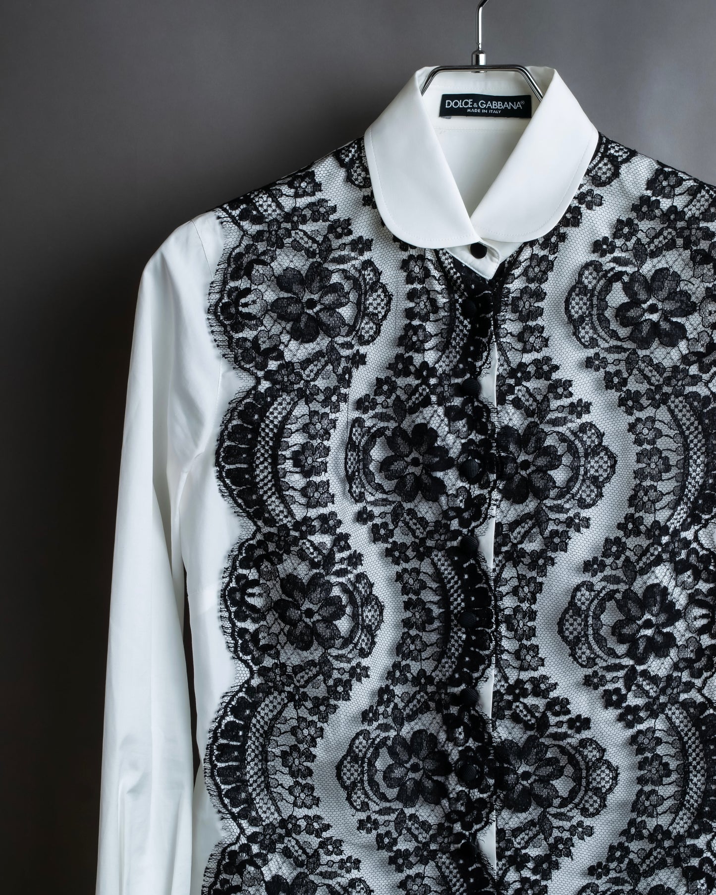 "Dolce & Gabbana" Flower engraved lace design shape fit shirt