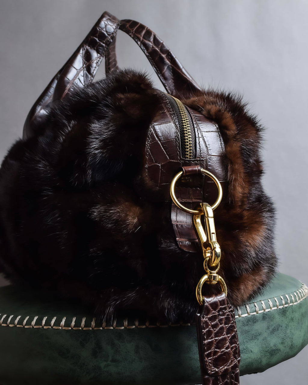 "FALORNI ITALIA LE BORSE" Mink fur leather combination design bag