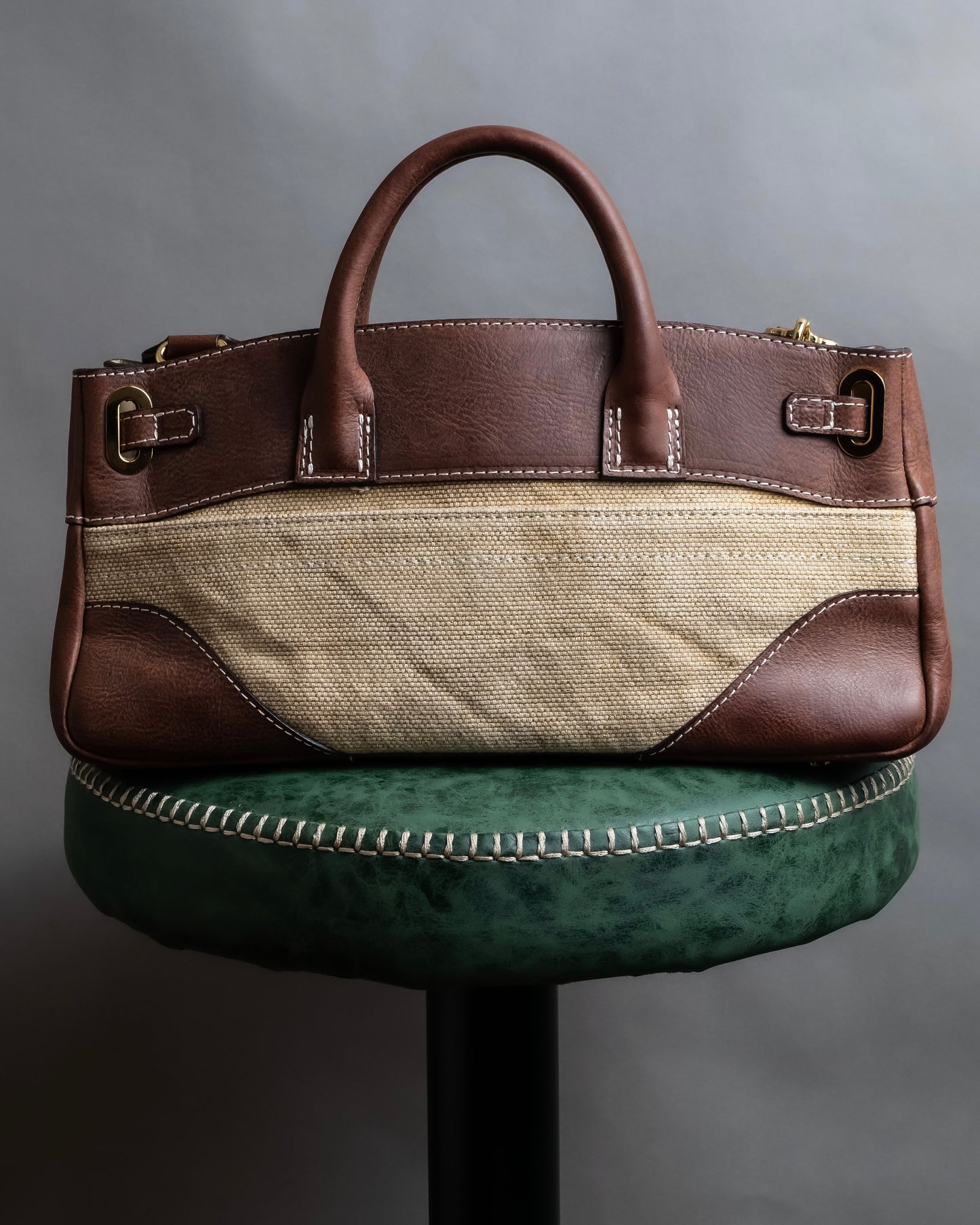 "ADMJ" Leather & canvas combination 2way shoulder bag