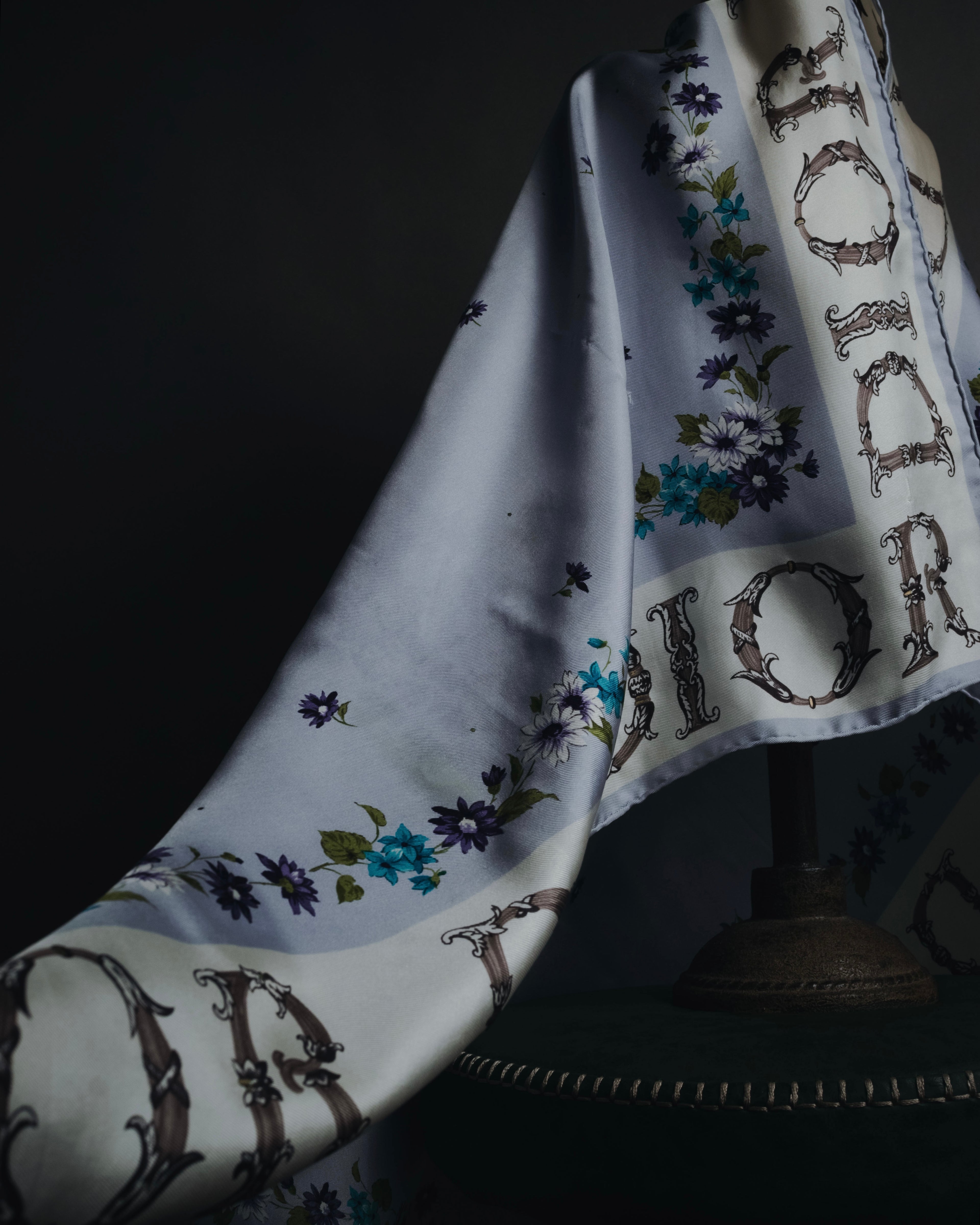 "Christian Dior" 80’s-90’s botanical dior typography silk scarf