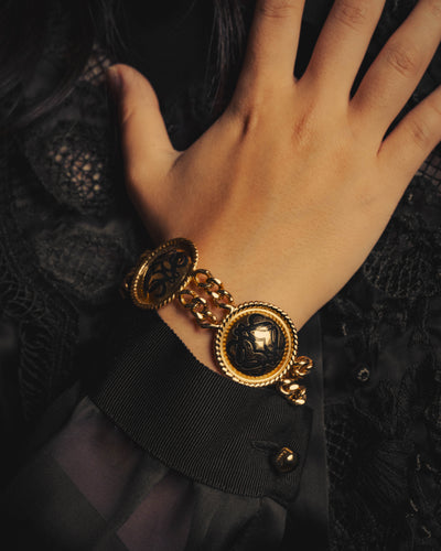 -SPECIAL- “LOEWE” 80’s-90’s Sculptural black anagram medallion chain bracelet