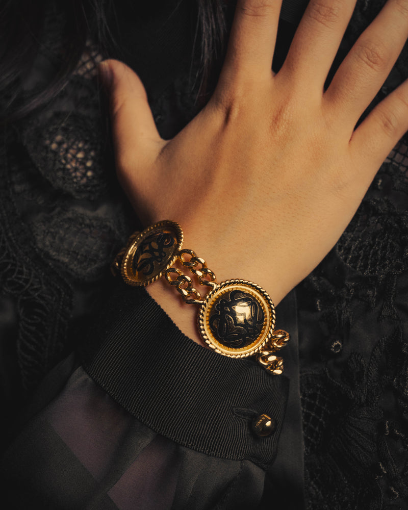 -SPECIAL- “LOEWE” 80’s-90’s Sculptural black anagram medallion chain bracelet
