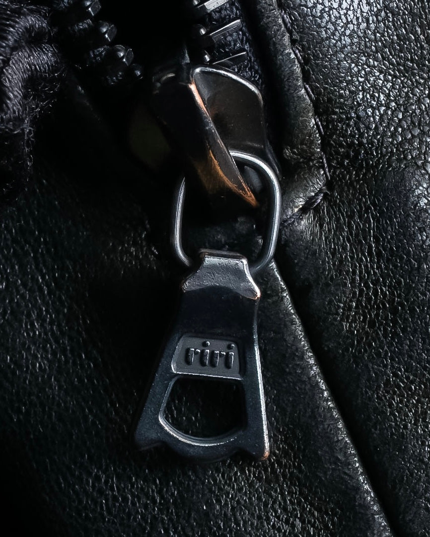 "Claude Montana" Drawcord detail stand-up collar leather blouson