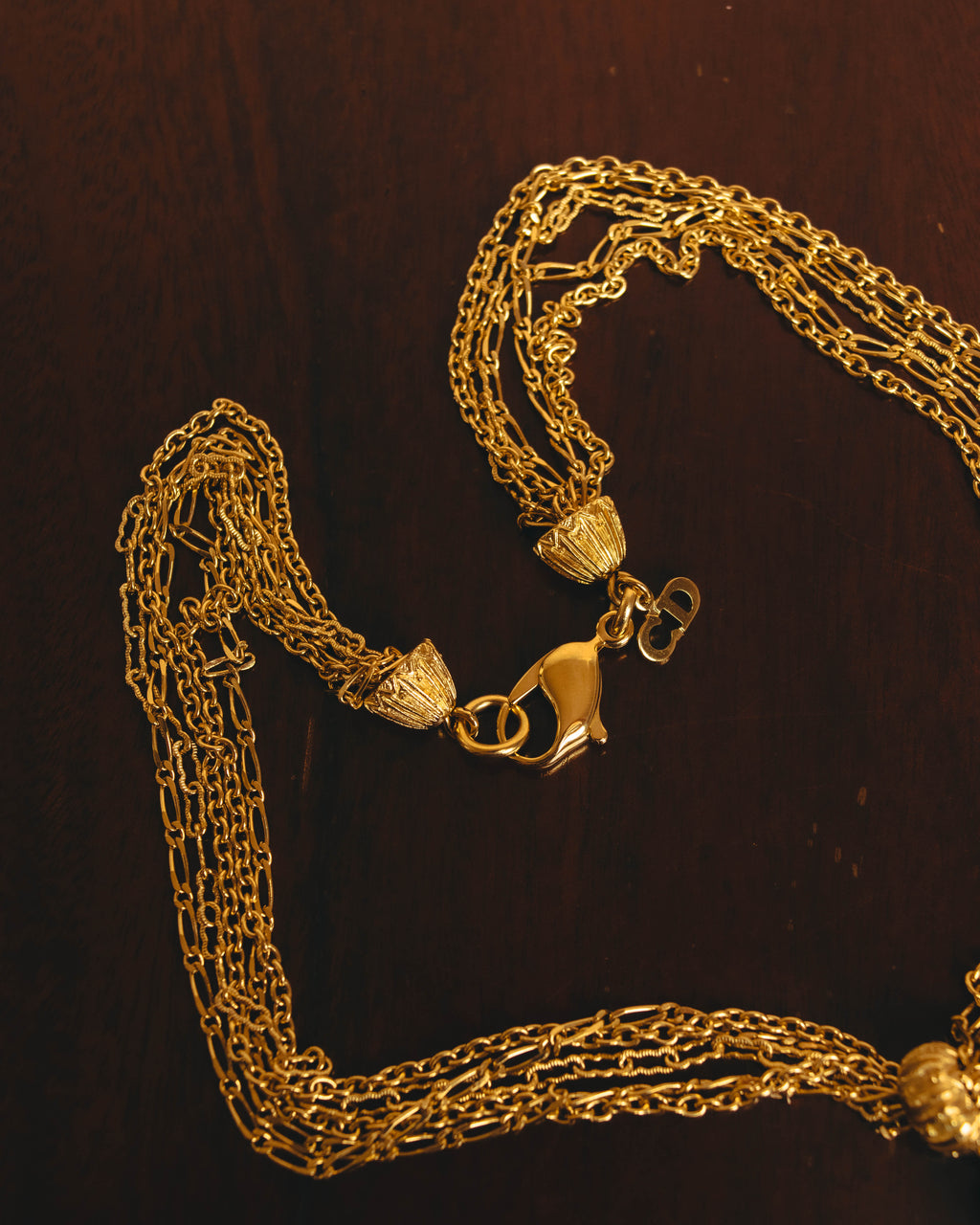 -SPECIAL- "Christian Dior" 80's-90's Multi-strand chain tassel gold necklace