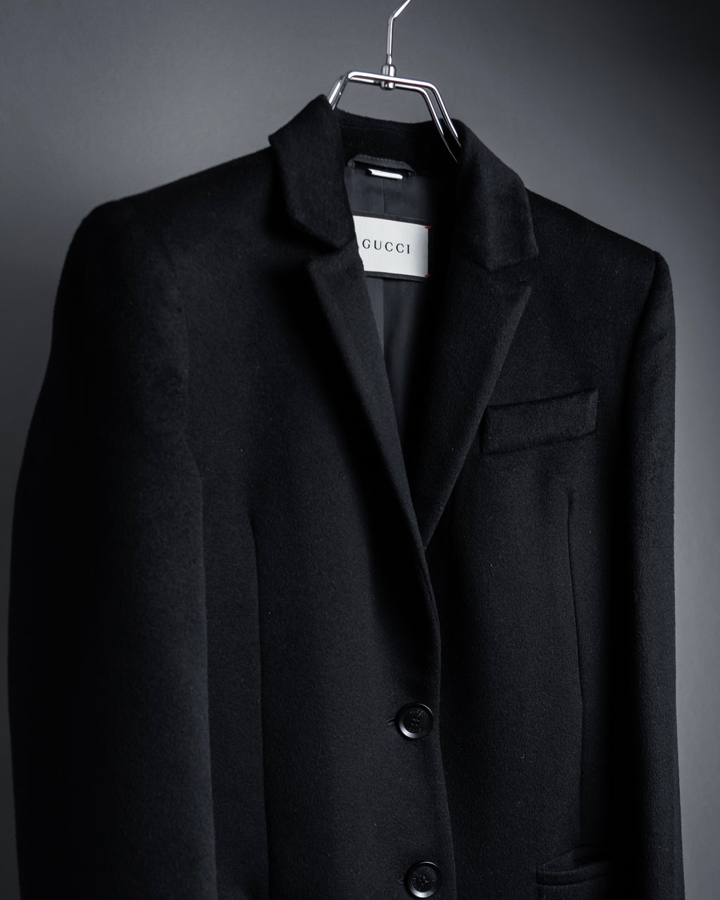 "GUCCI" Michele period solid black wool tailored coat