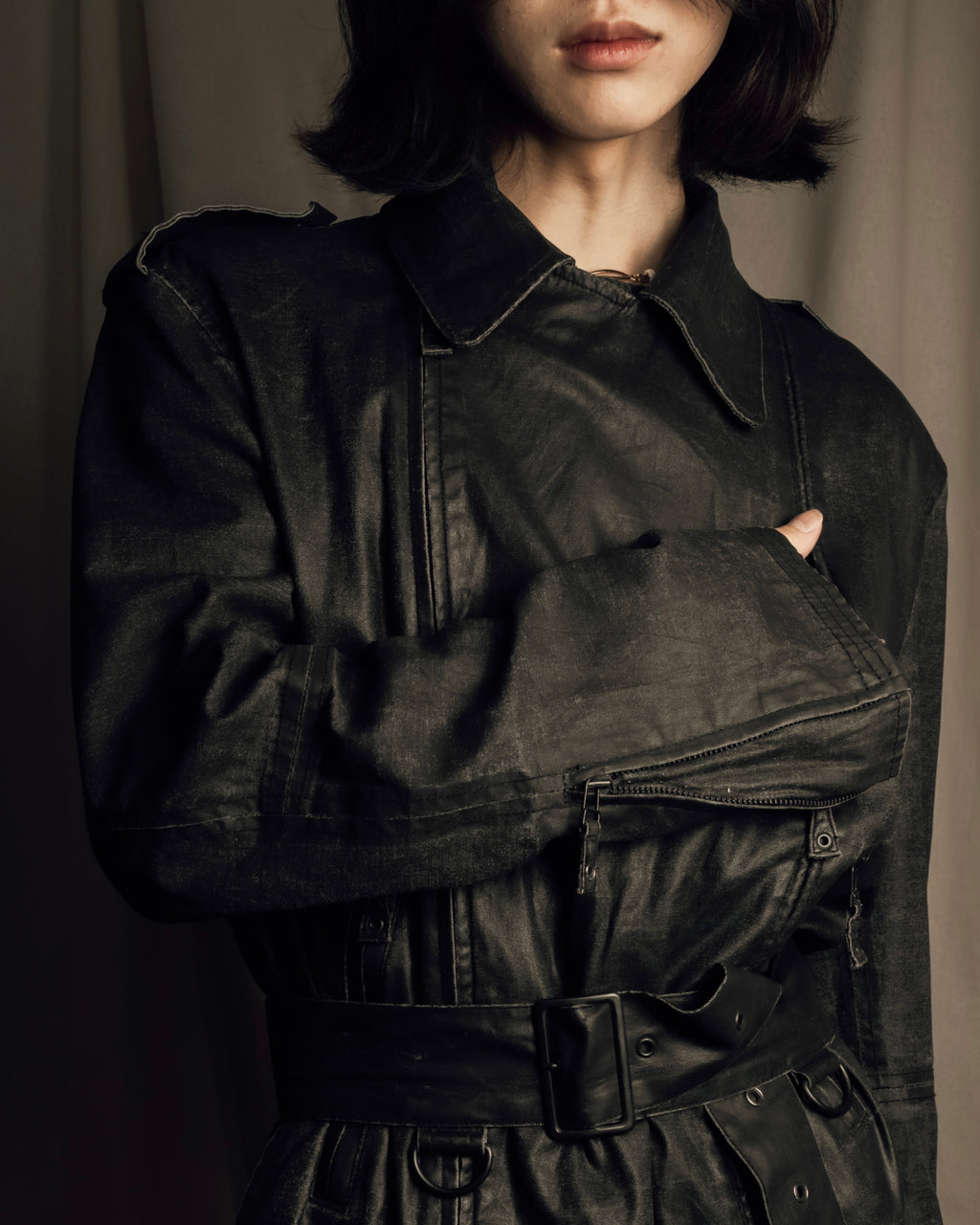 "JEAN PAUL GAULTIER" Firm finish double-zip belted mid-length coat