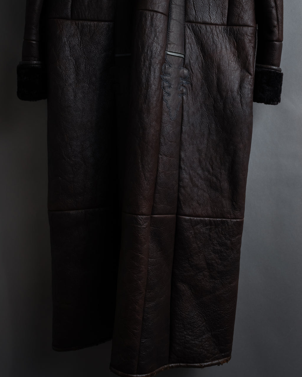 “KENZO” 80’s Folkloric shearling-lined leather long coat