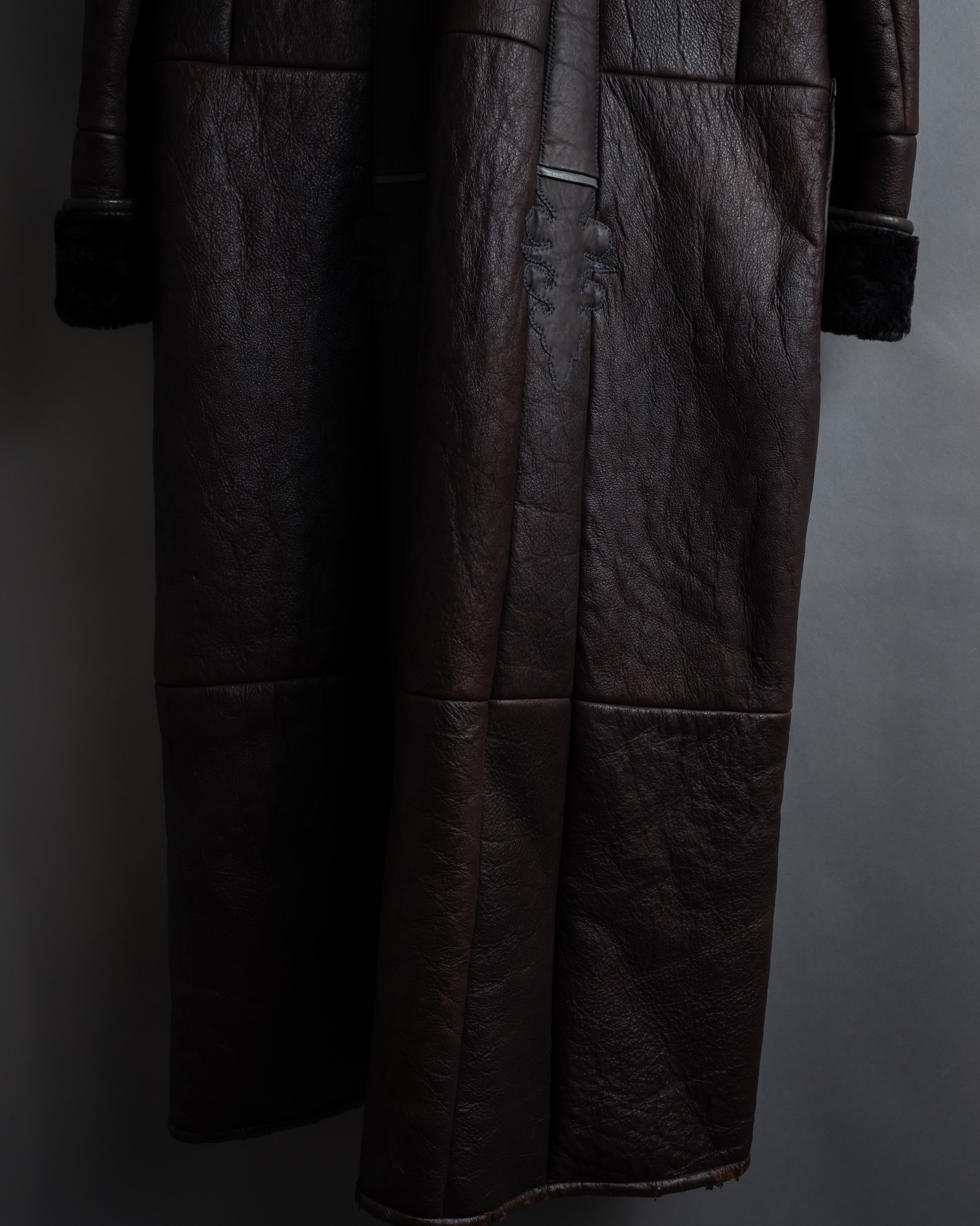 “KENZO” 80’s Folkloric shearling-lined leather long coat
