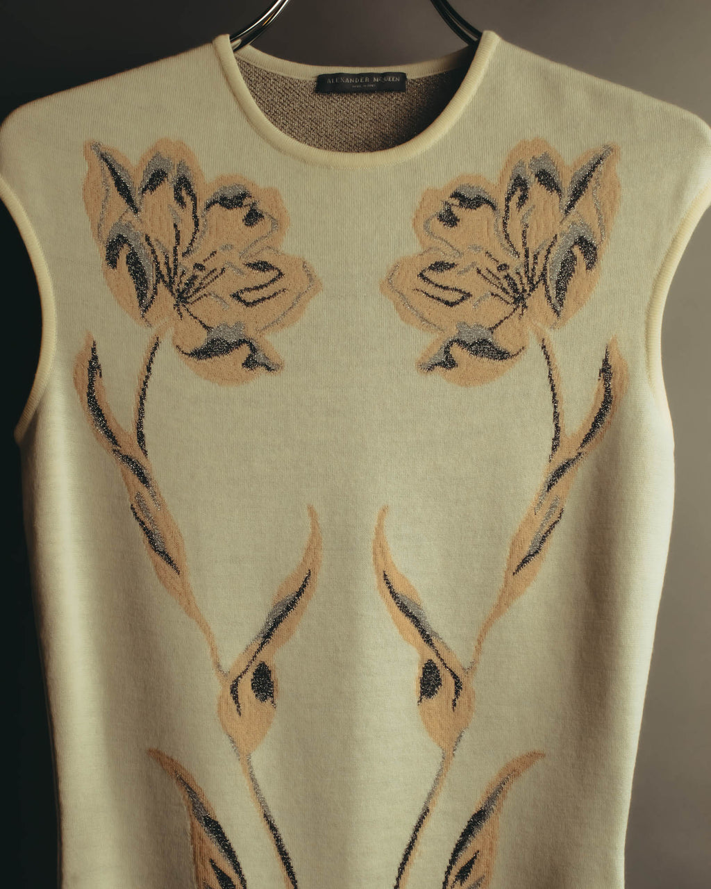 "Alexander McQueen" 00's-10's Metallic floral sleeveless knit dress