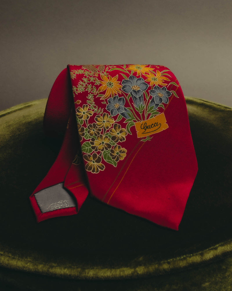 "GUCCI" 70's-80's Floral silk scarf tie