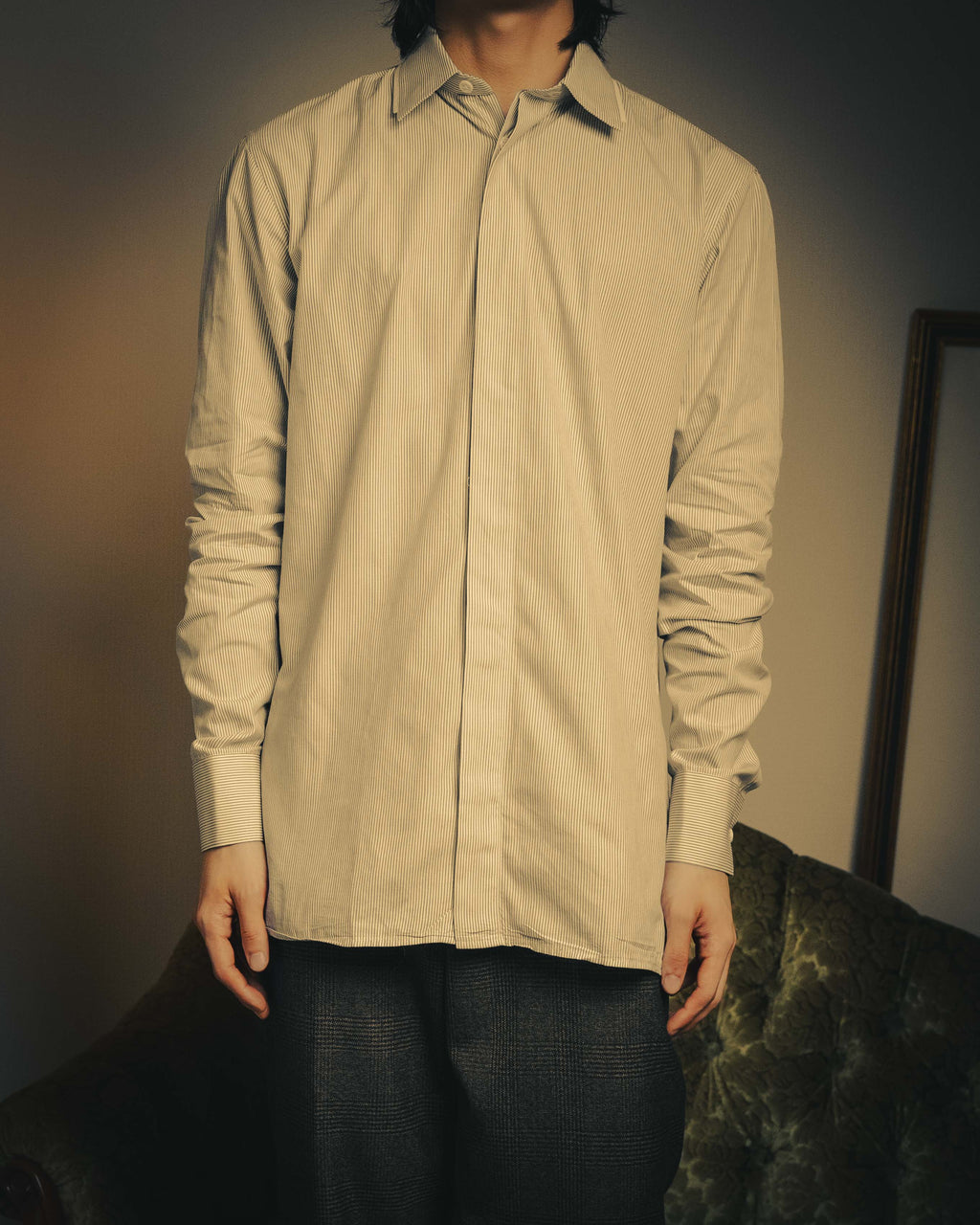 -SPECIAL- "Dior" 00's-10's Fine pinstripe concealed placket dress shirt
