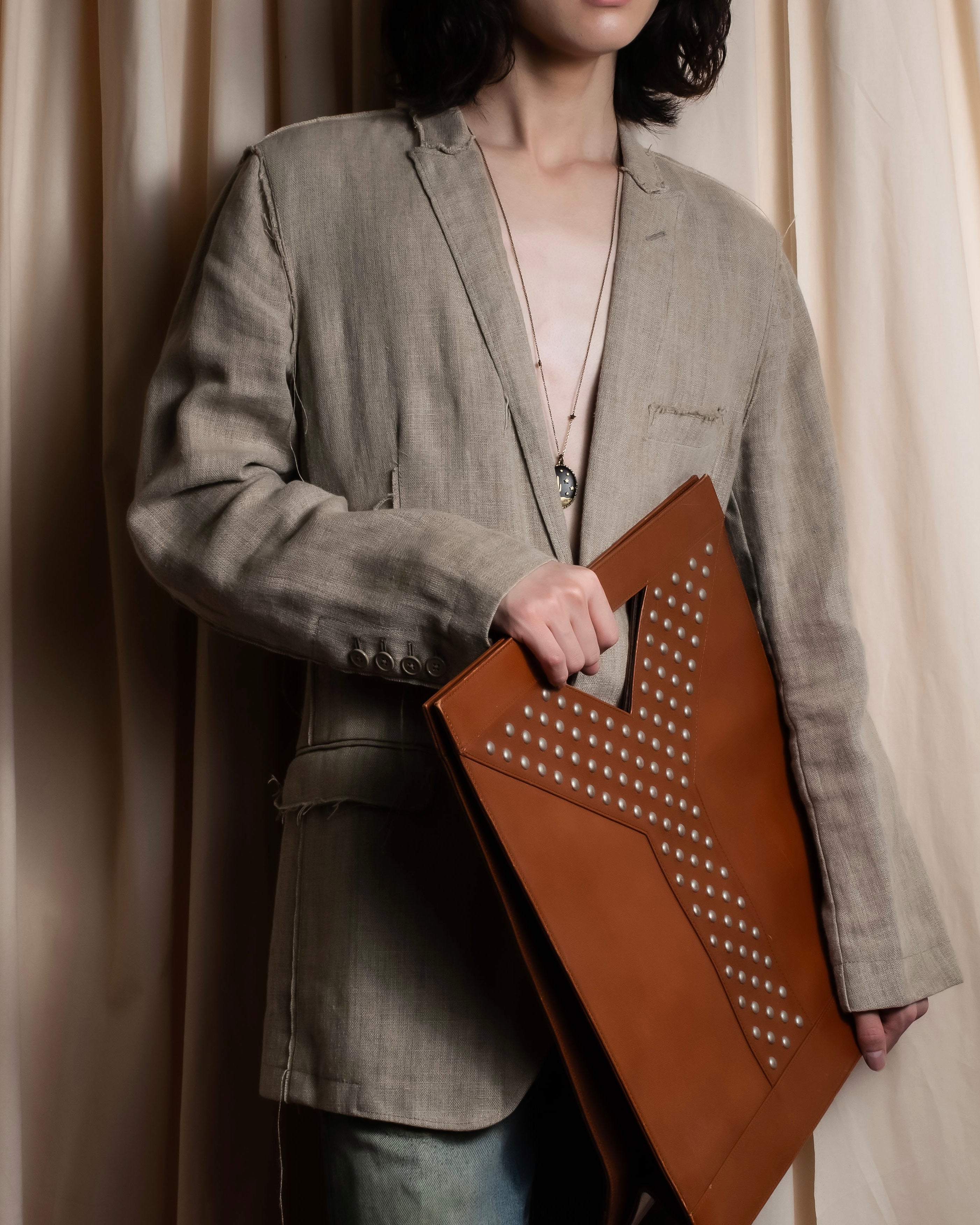 "YVES SAINT LAURENT" Studded Y design open-top leather tote bag