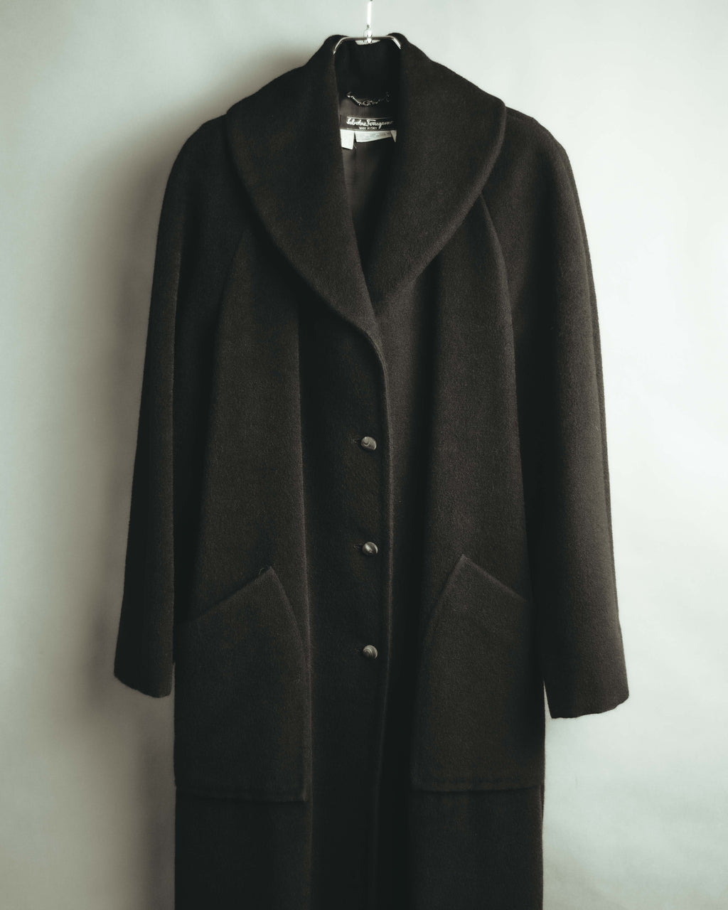 -SPECIAL- "Salvatore Ferragamo" 90's-00's Alpaca wool oversized shawl collar long coat