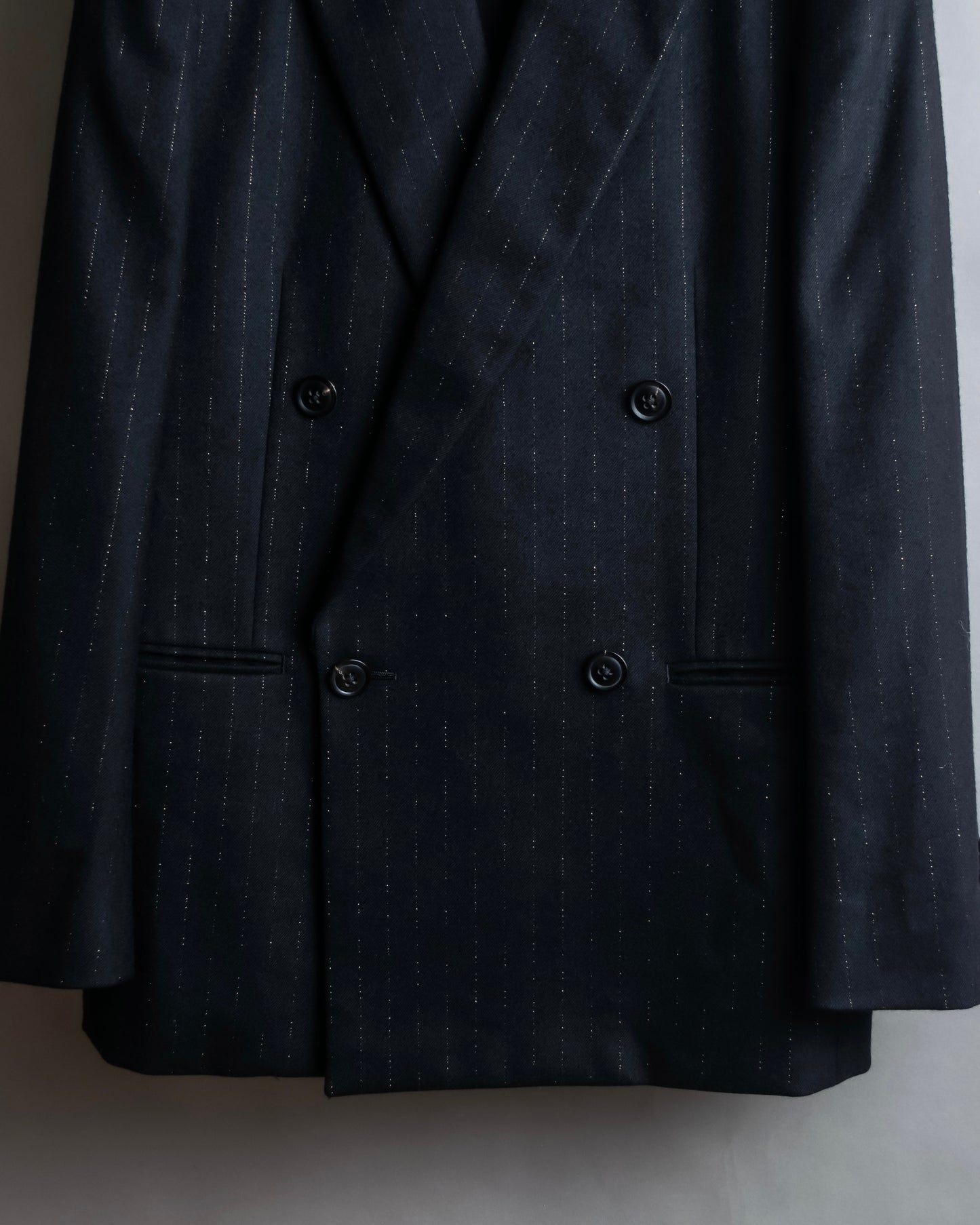 "PAUL SMITH" Peaked lapel tailored jacket and tapered slacks in glittery striped pattern set up