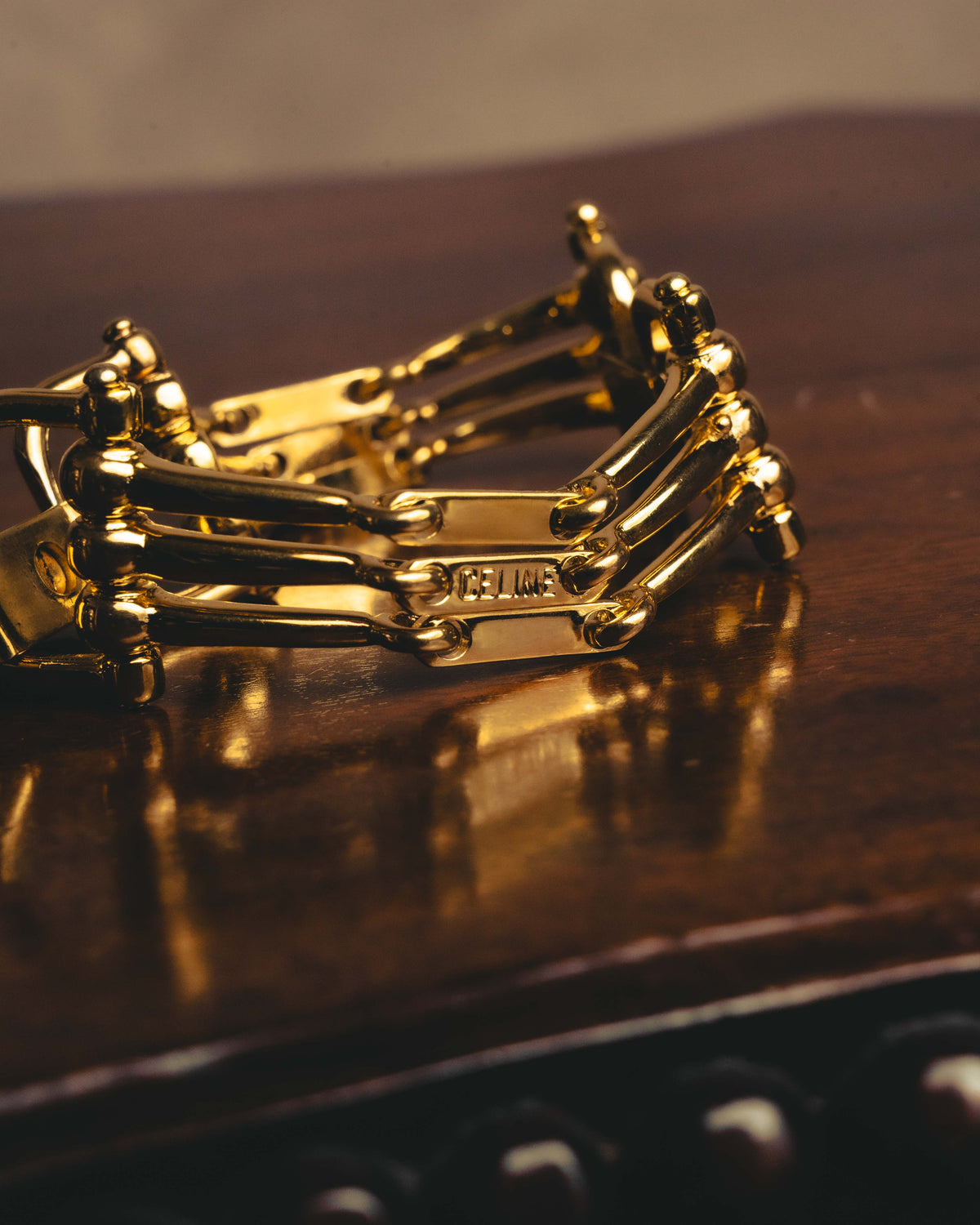 "CELINE" 80's-90's Sculptural horsebit link bracelet