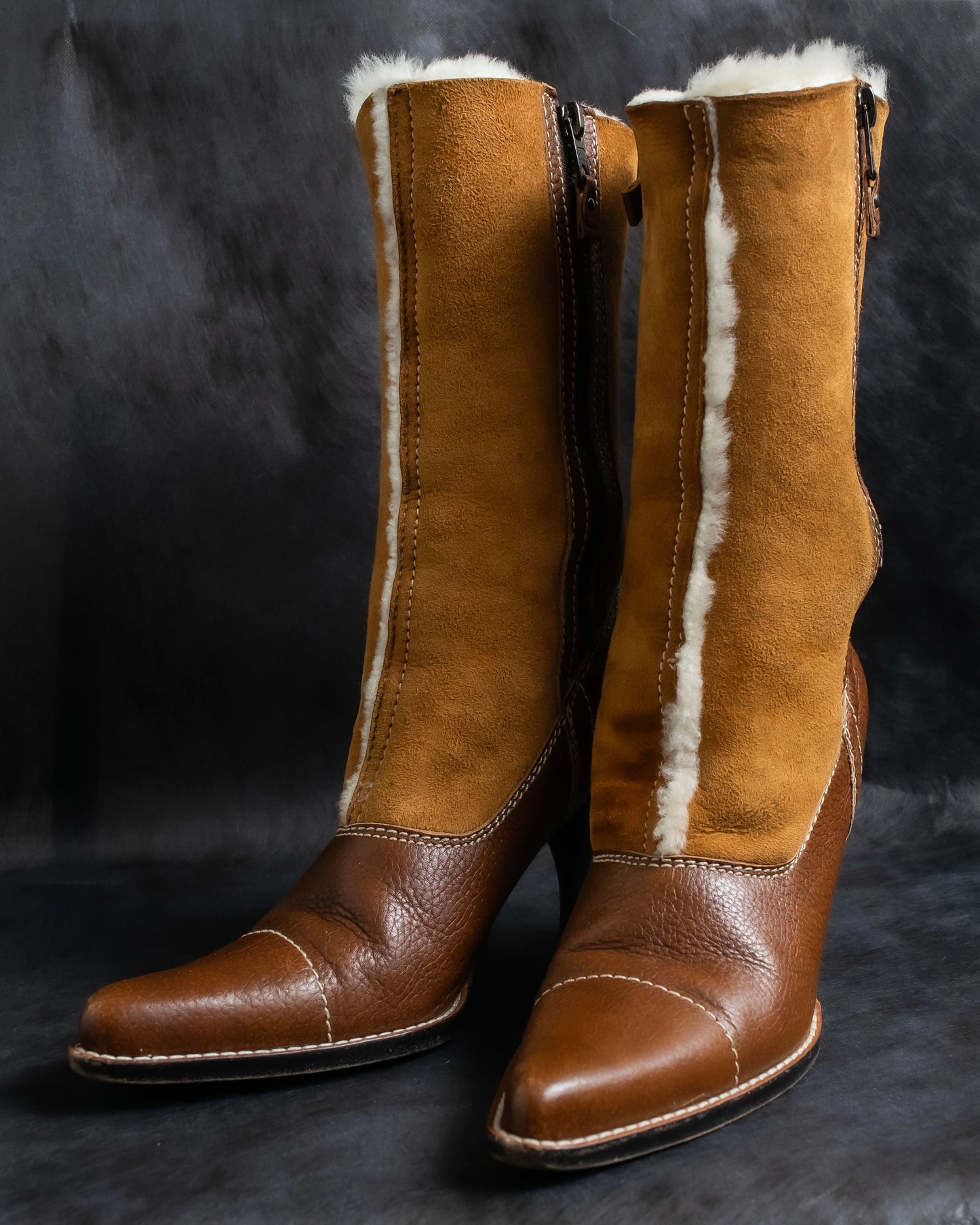 "MIU MIU" Armando toe inner fur design long boots