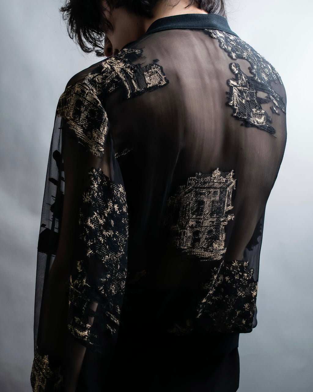 "HERMES" Embroidered design see through cardigan