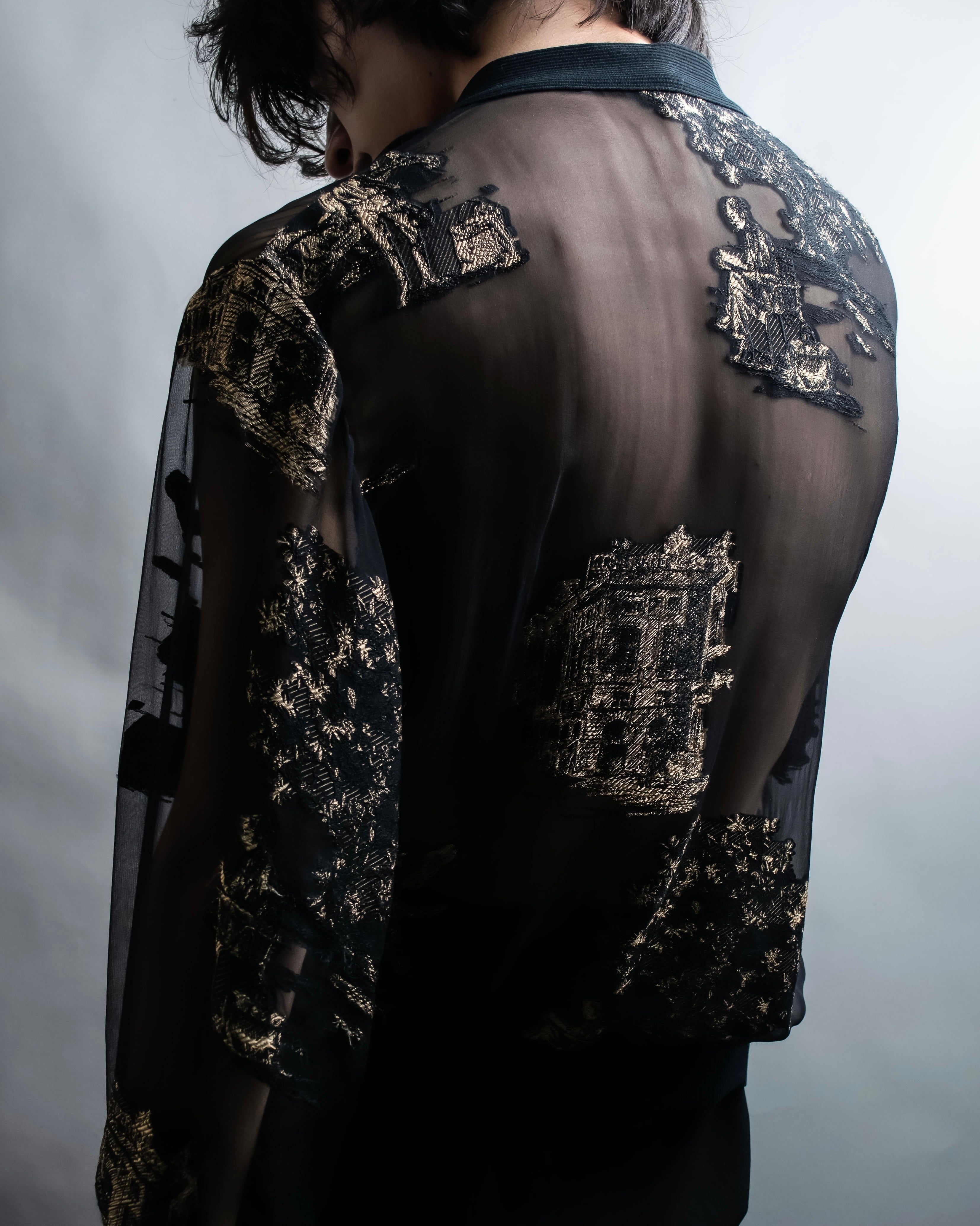 "HERMES" Embroidered design see through cardigan