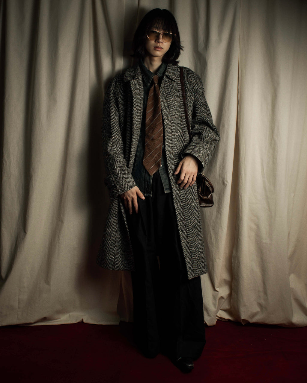 "BURBERRYS" British tweed fly front stand collar coat