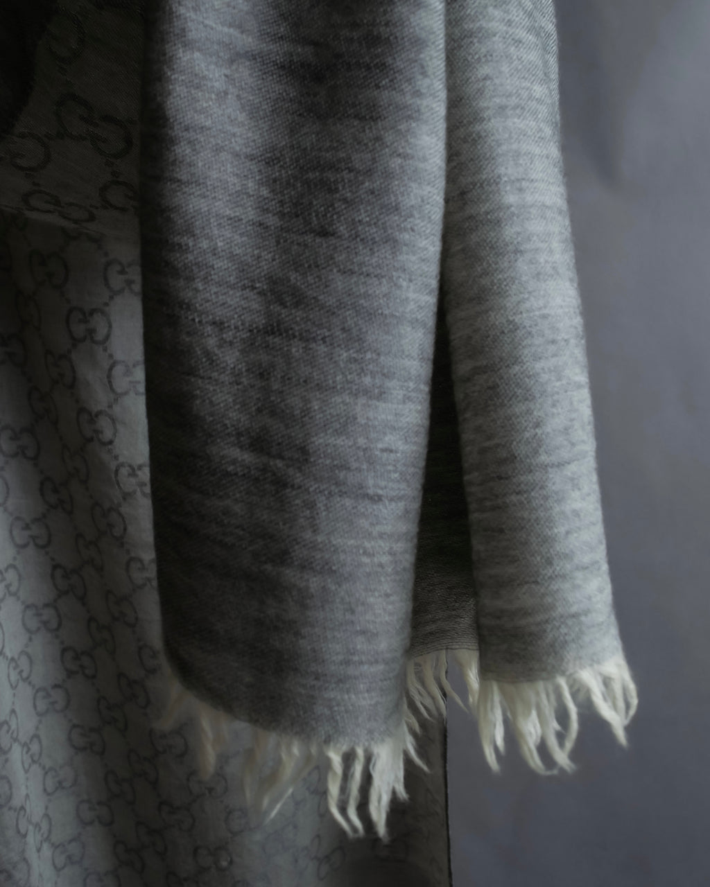 "GUCCI" GGpattern silk blend fringe stole