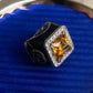 "GUCCI" Amber rhinestone GG motif engraved signet ring