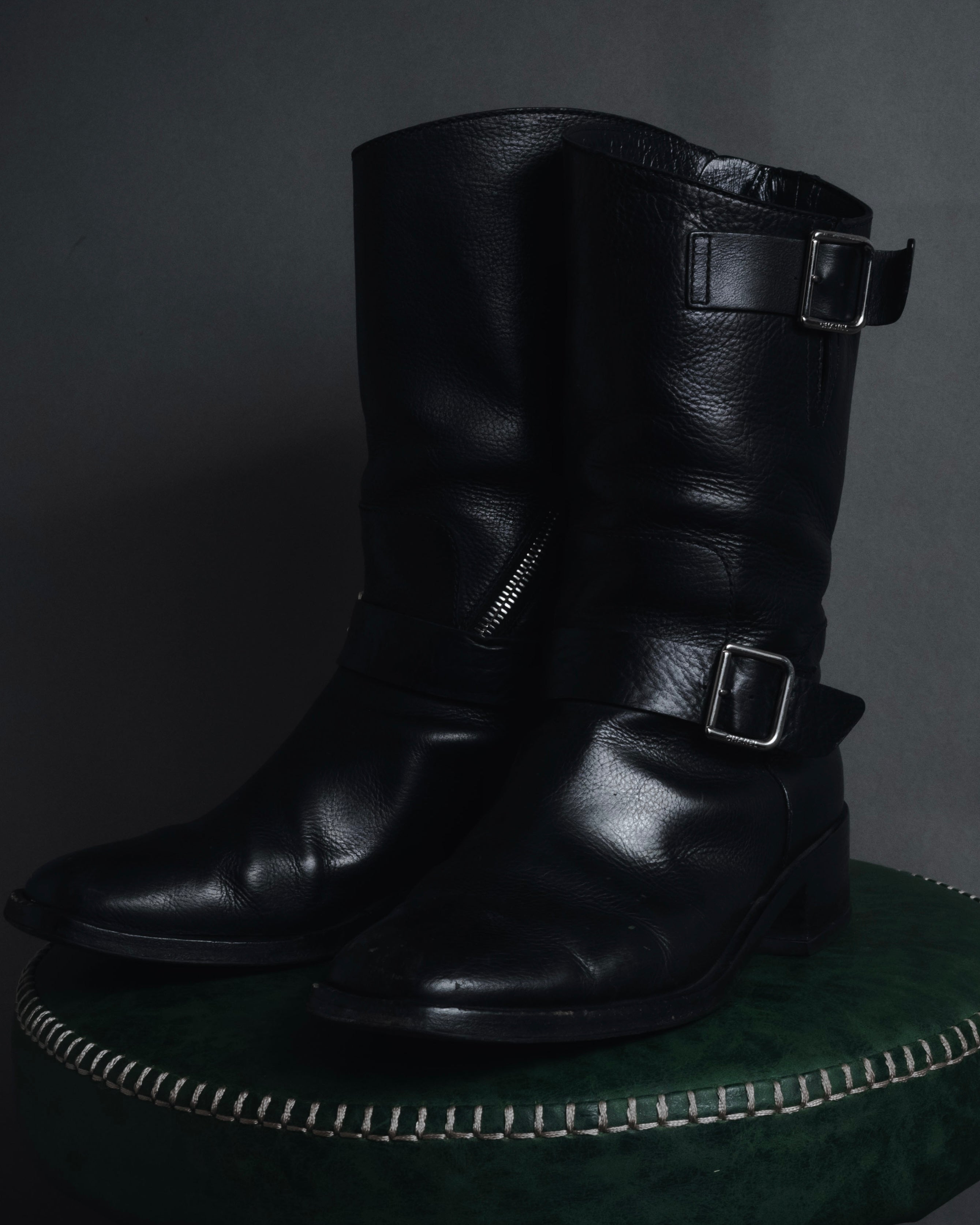 "CHANEL" 2006-12 Double-buckle leather engineer boots