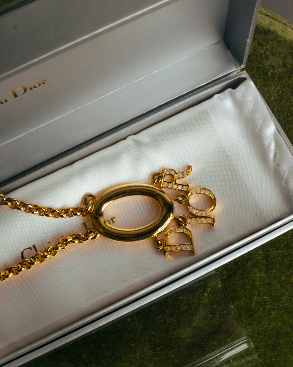 "Christian Dior" 90's-00's Gold tone logo charm pendant necklace