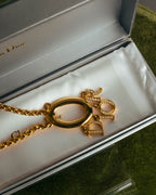 "Christian Dior" 90's-00's Gold tone logo charm pendant necklace