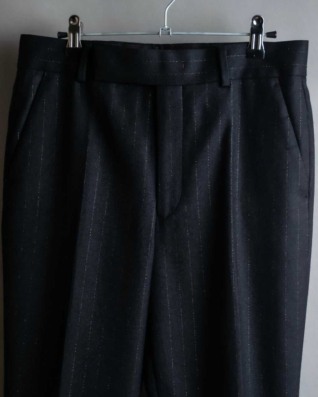 "PAUL SMITH" Peaked lapel tailored jacket and tapered slacks in glittery striped pattern set up