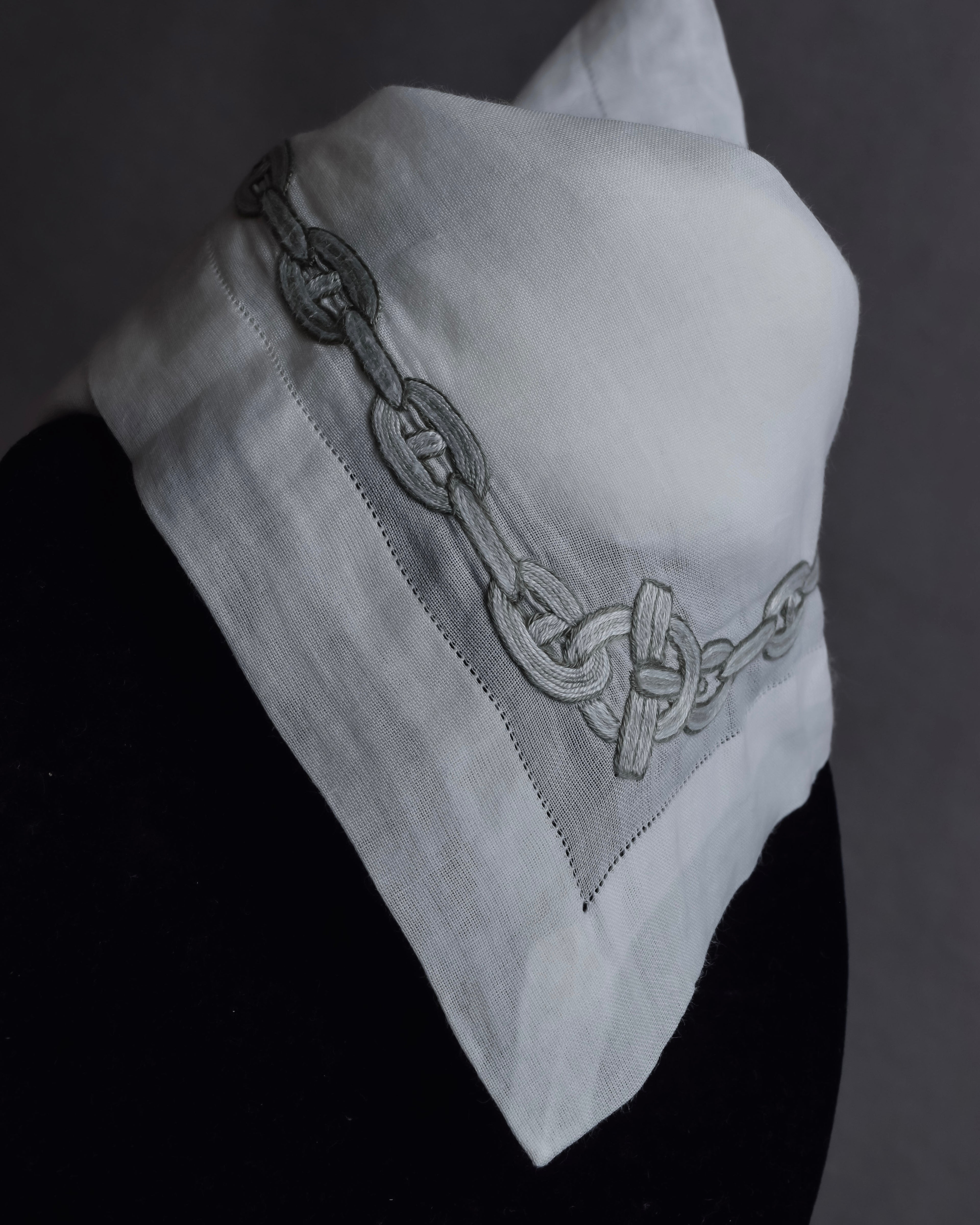 "HERMES" Embroidered knot border cotton scarf