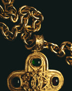 -SPECIAL- “CHANEL” 1994 AW Gripoix glass cross pendant tassel necklace