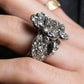 "CHANEL" Cocomark engraved rhinestone design camellia ring