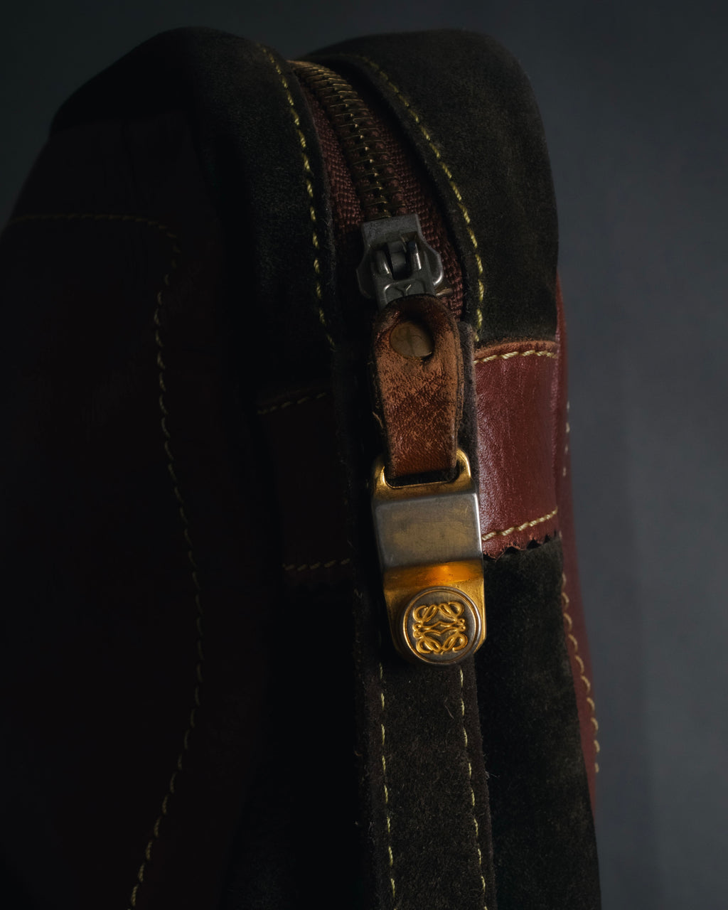 "LOEWE" 80’s bicolor nappa leather and suede shoulder bag