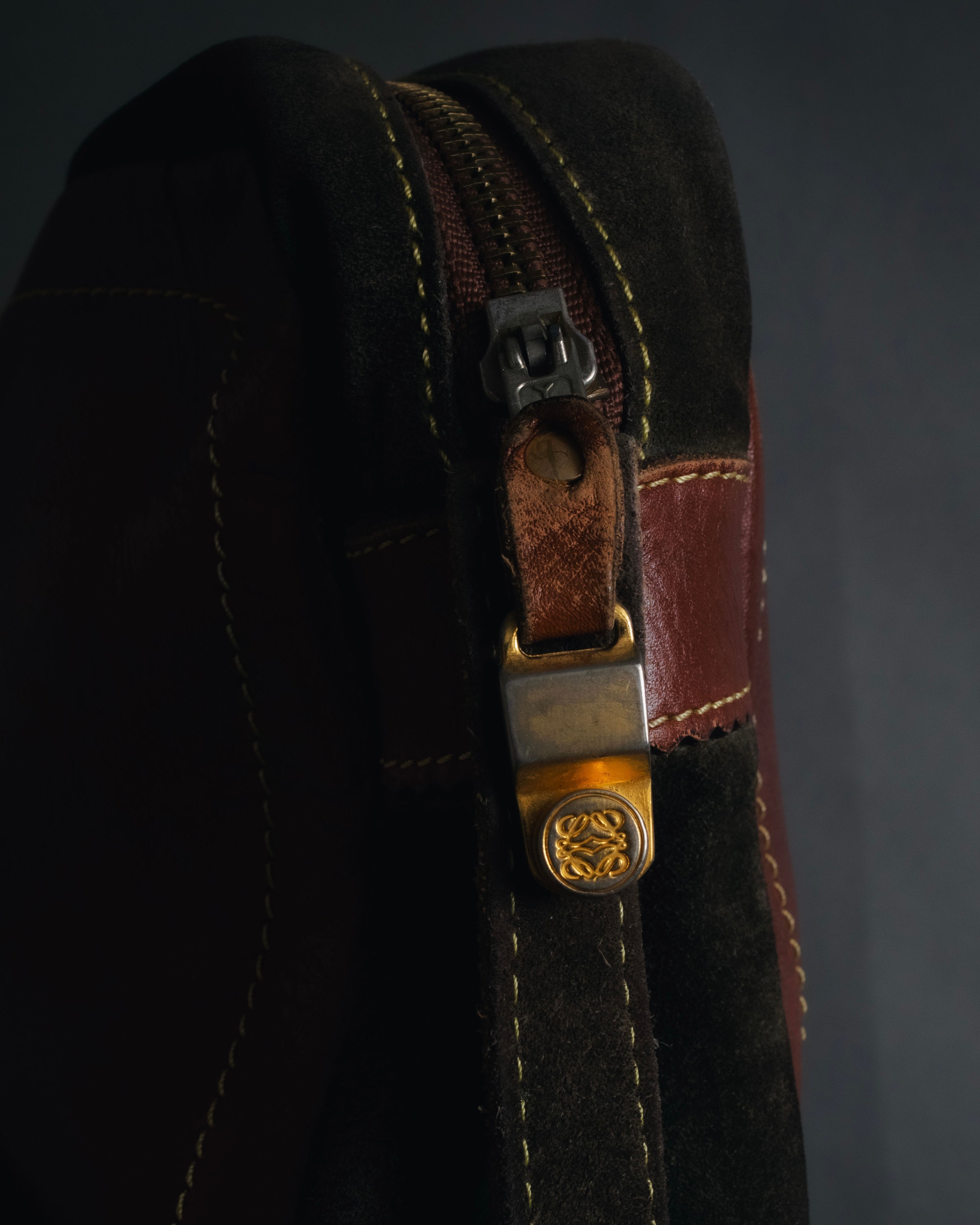 "LOEWE" 80’s bicolor nappa leather and suede shoulder bag