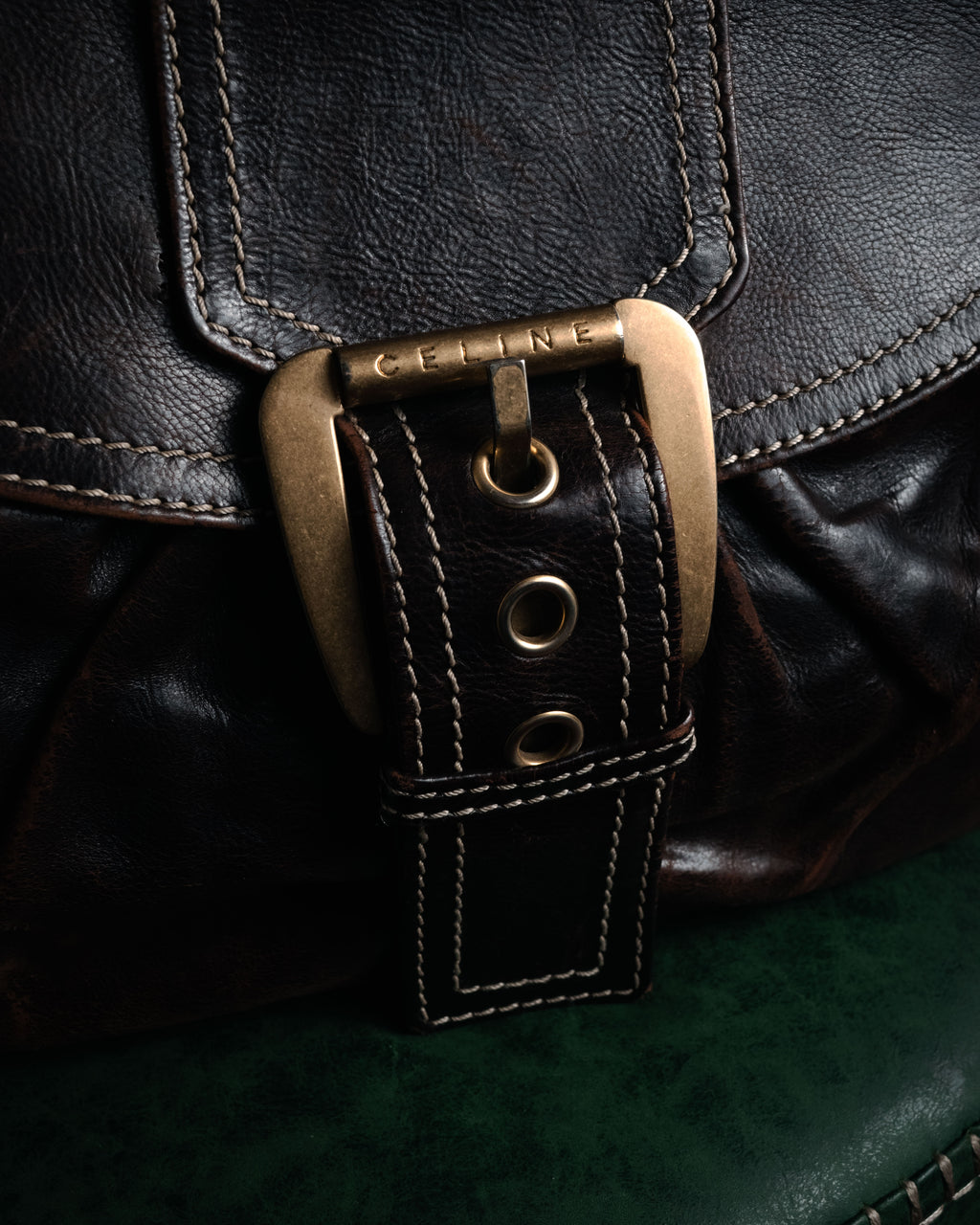 “CELINE” 00’s Buckled contrast stitch shoulder bag