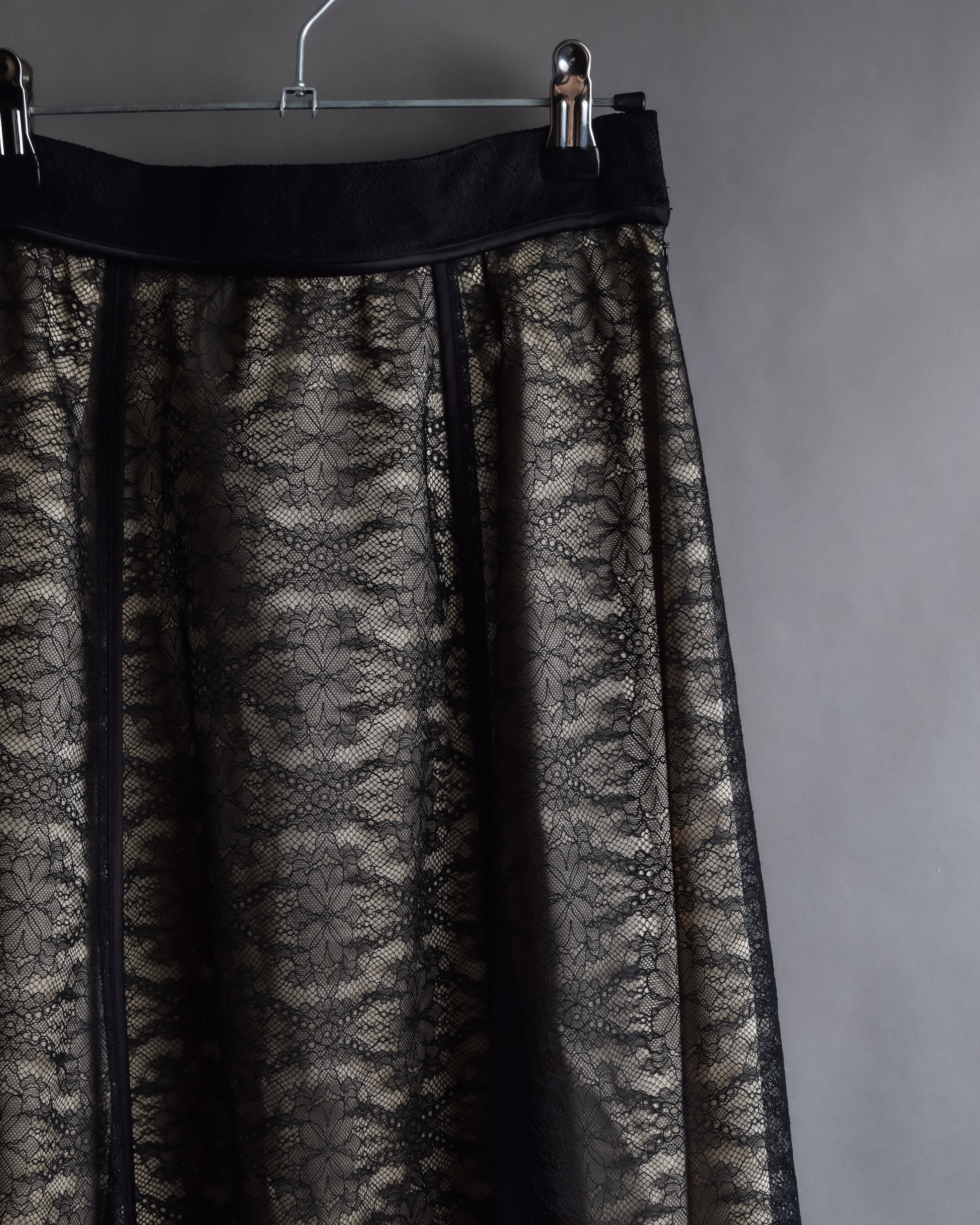 "LANVIN en Bleu" Flowers black lace layered skirt