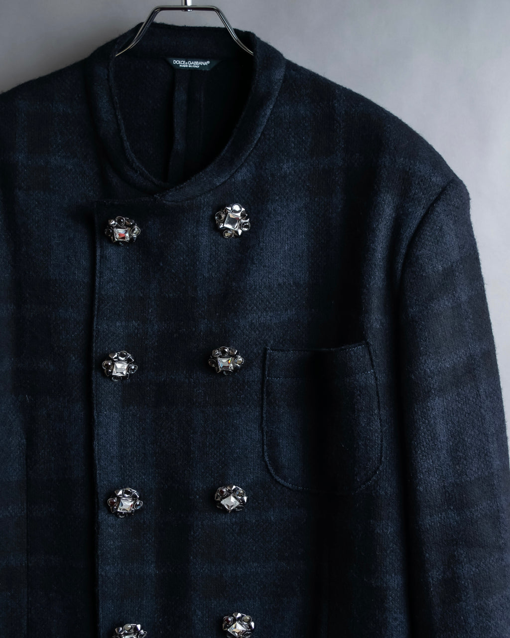 "DOLCE & GABBANA" Double-breasted bejeweled button check pattern jacket