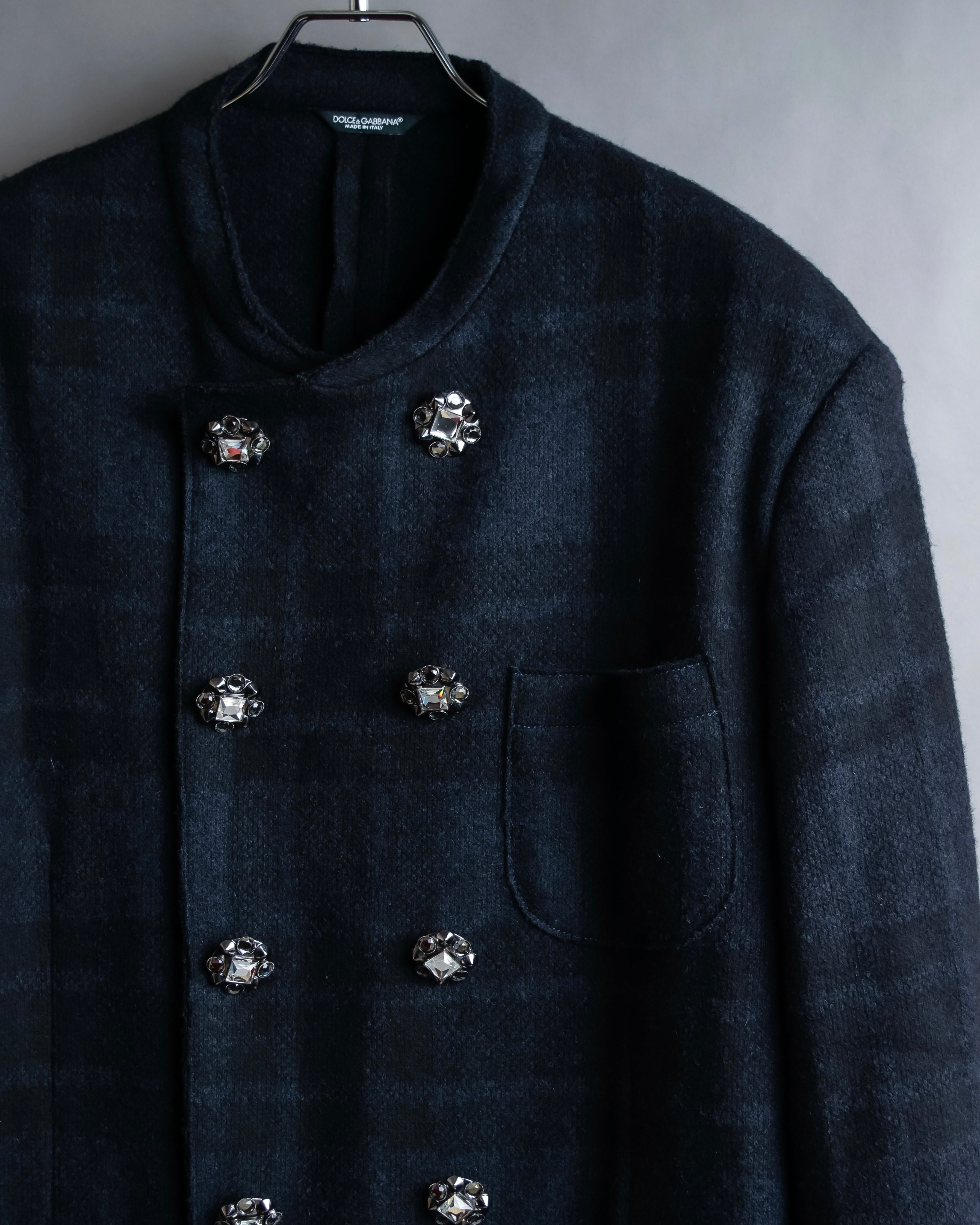 "DOLCE & GABBANA" Double-breasted bejeweled button check pattern jacket