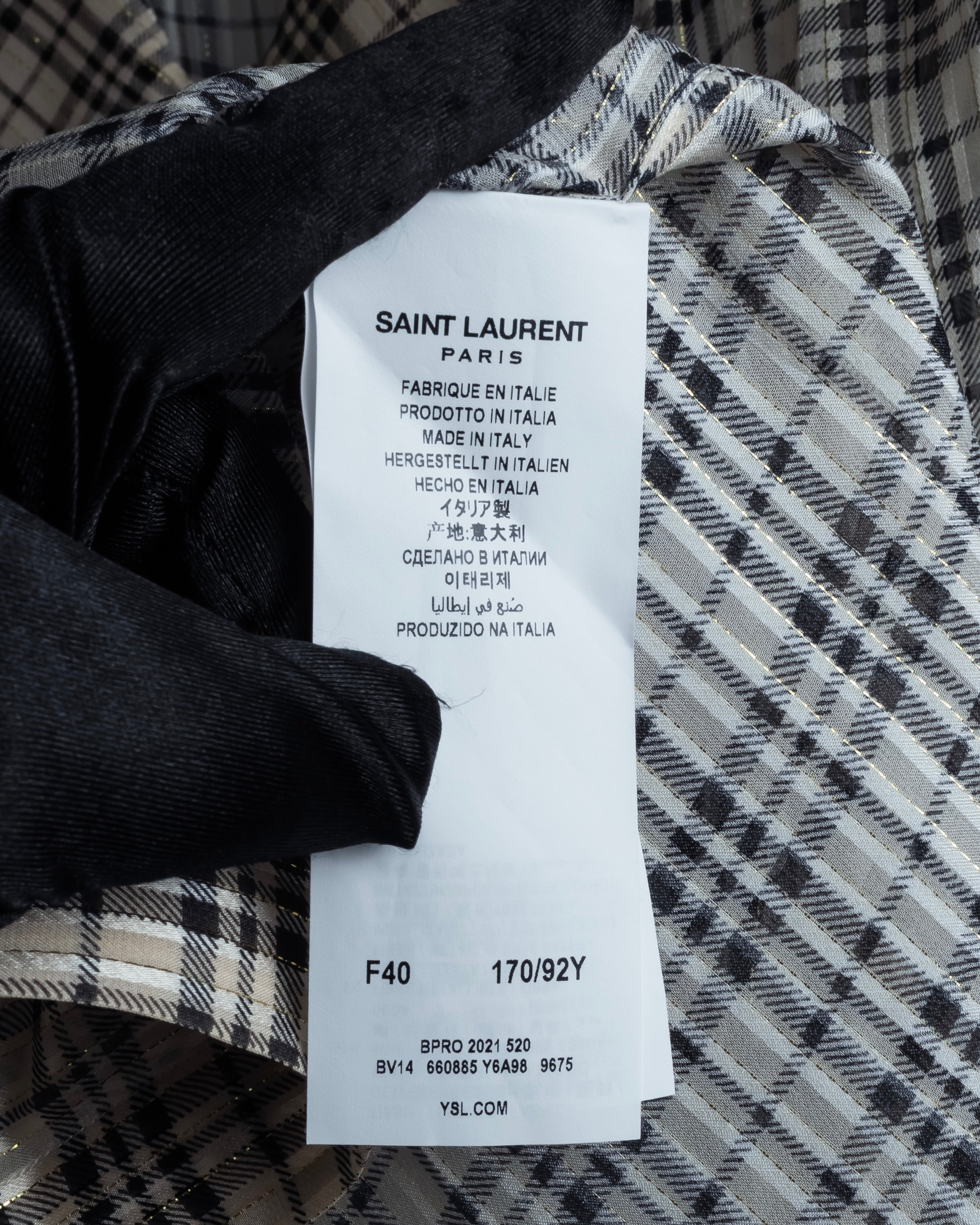 "Saint Laurent" Lame check pattern bow tie shirt