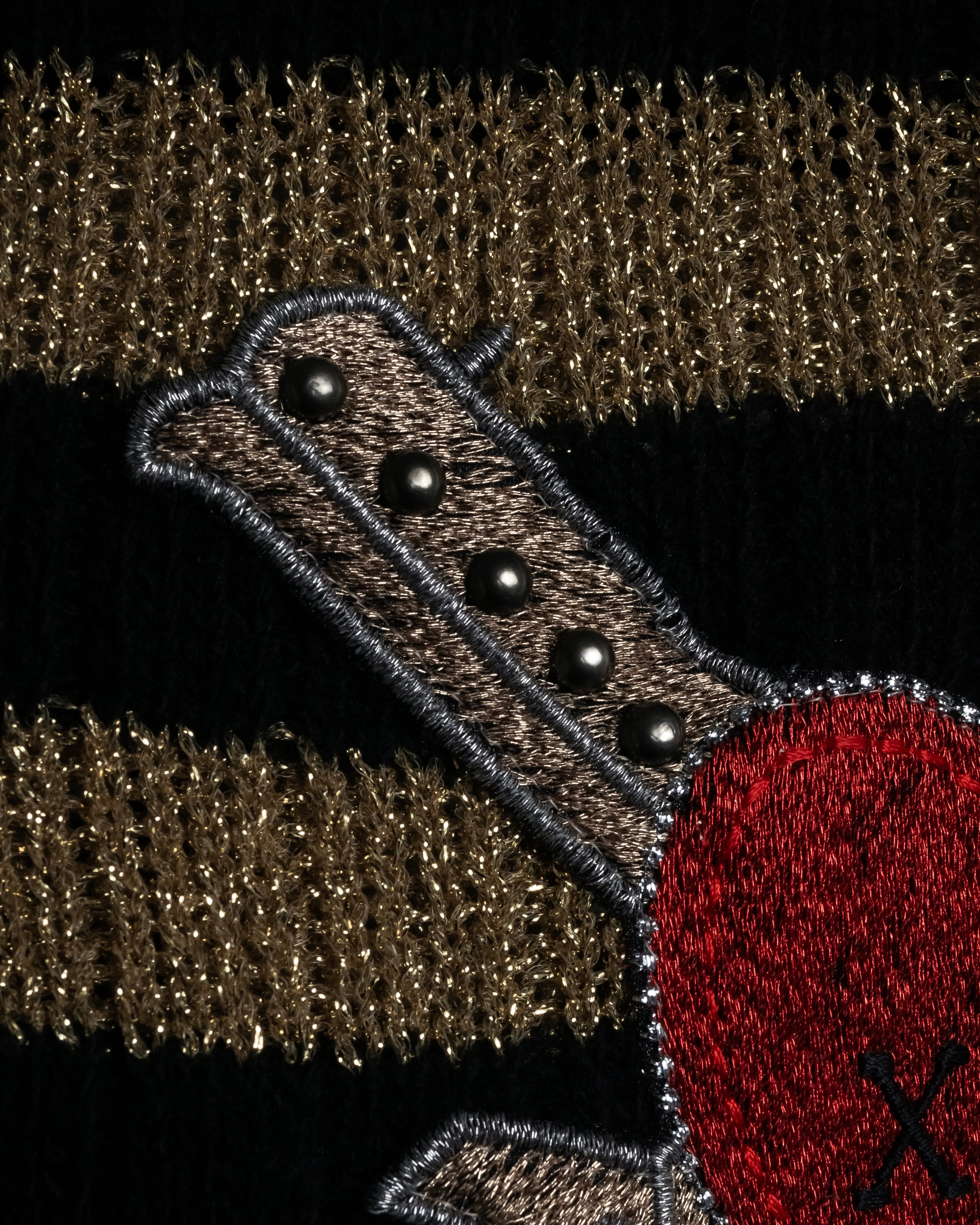 "GUCCI" 17-18aw striped lurex emblem knit sweater