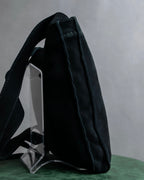 "HERMES" Tout en Douceur black suede panel line shoulder bag