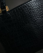 “YVES SAINT LAURENT” 90’s–Early 00’s Croc embossed leather woven stitch tote bag
