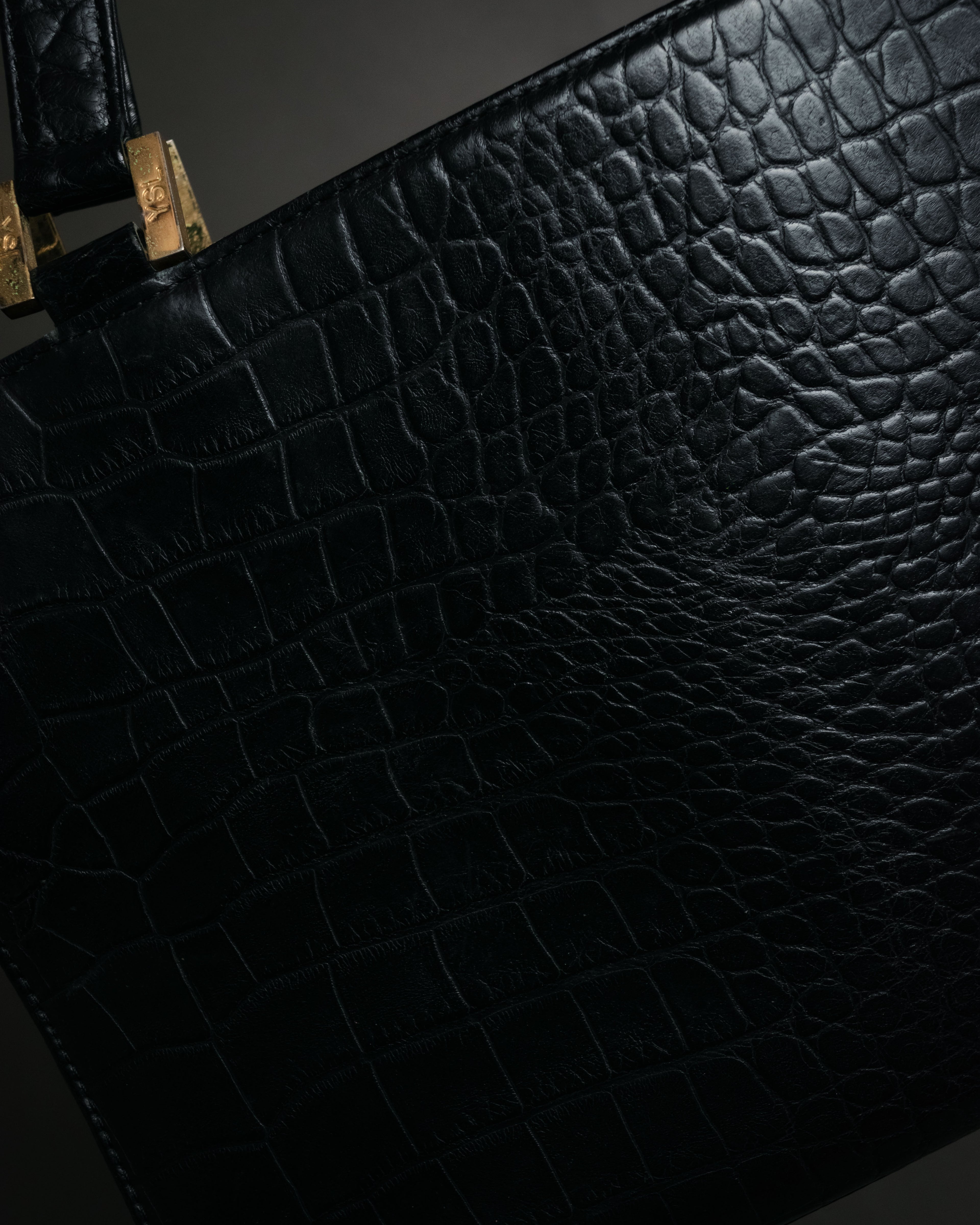 “YVES SAINT LAURENT” 90’s–Early 00’s Croc embossed leather woven stitch tote bag