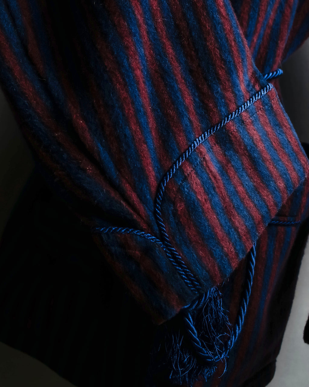 "Vintage striped waist belt design gown coat"