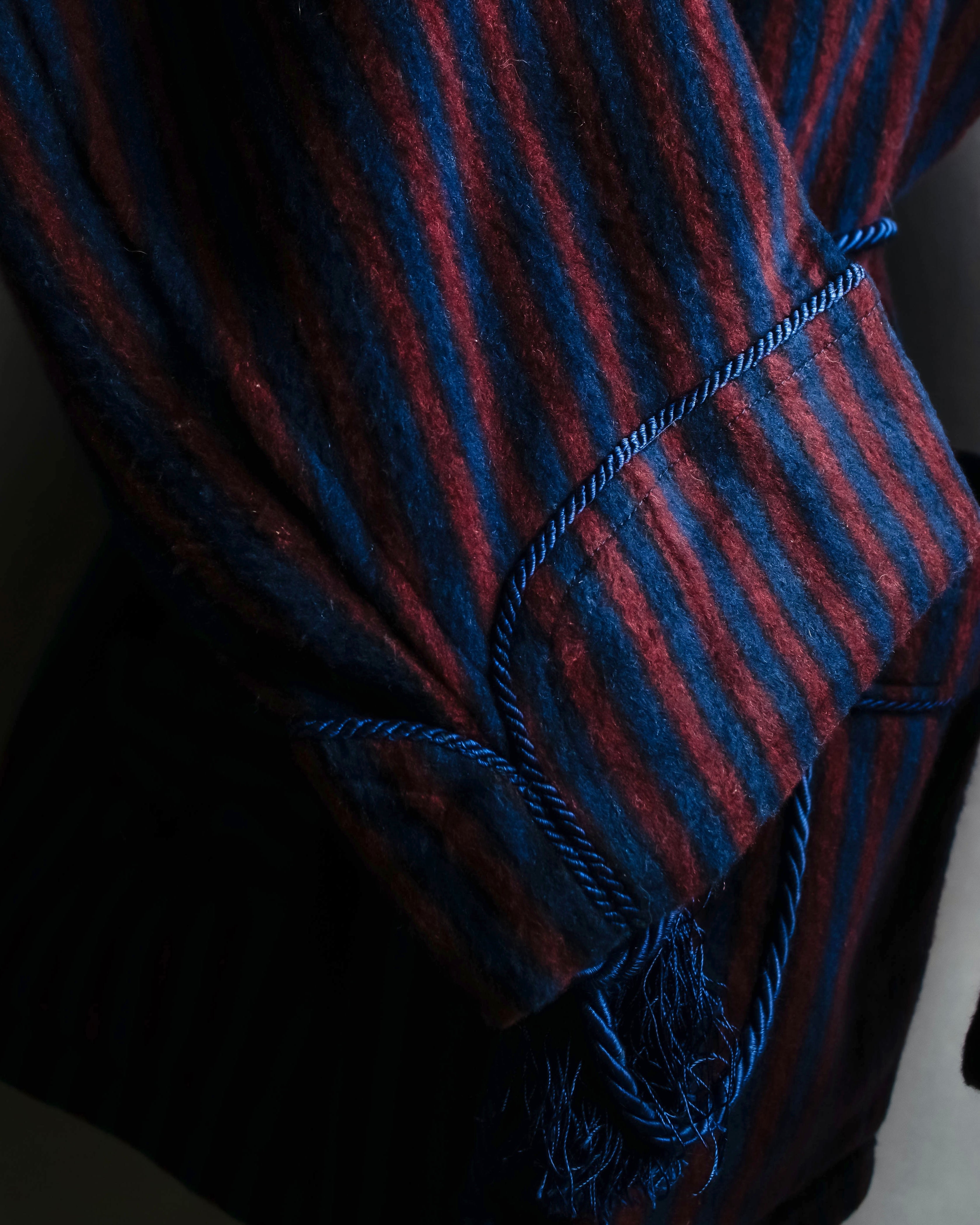 "Vintage striped waist belt design gown coat"